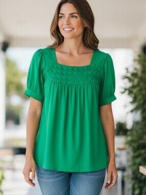 AB Studio Green Short Sleeve Top Sz. M